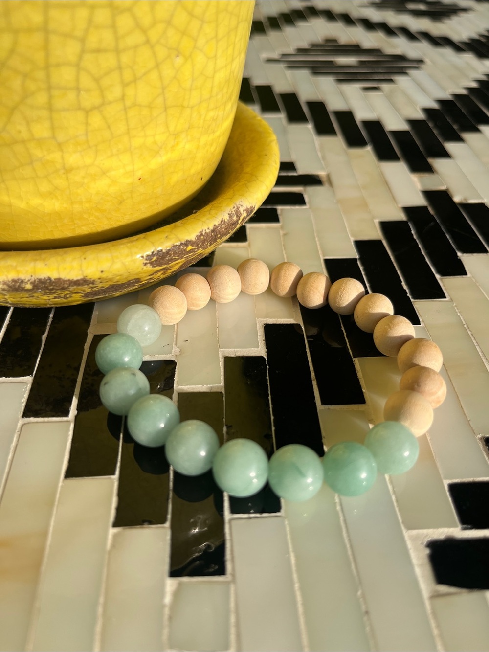 Amazonite and Natural Wood Beaded Bracelet NEW